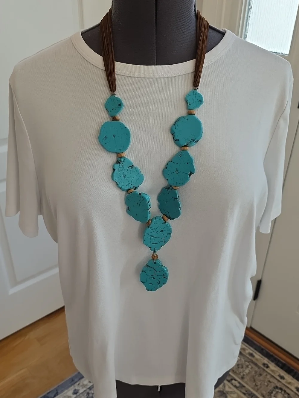 Chico's Faux Turquoise Blue Disc Statement Necklace